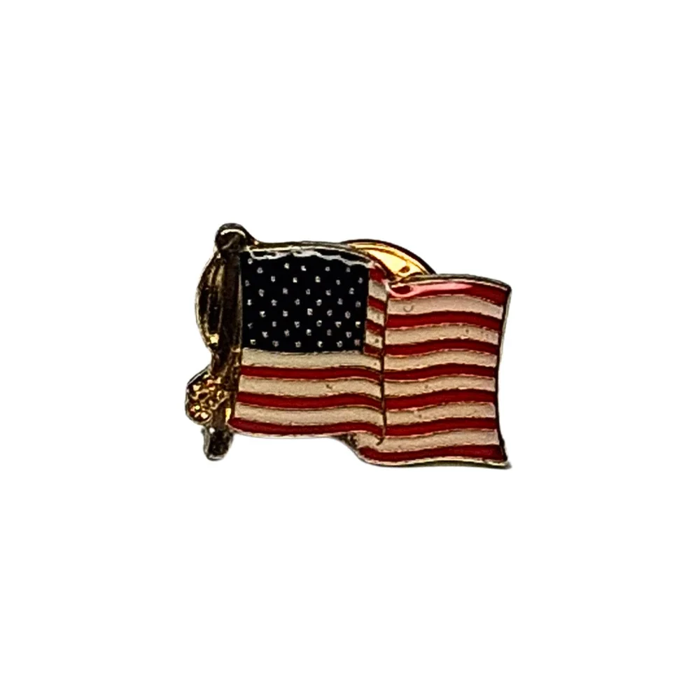Gold Tone American USA Flag Tie Tack Lapel Pin 3/4